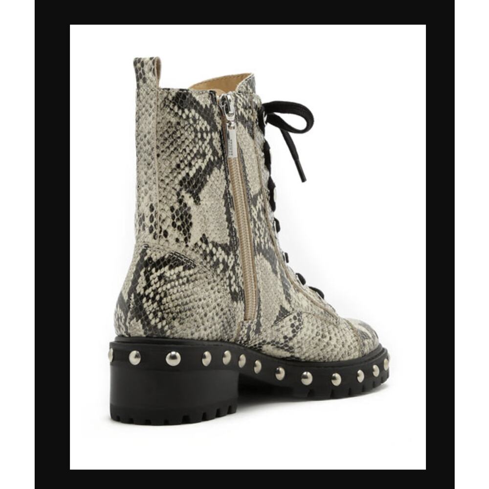 Schutz Studded Snake-Print Leather Combat Boots - NEW 6.5 - Picture 8 of 11